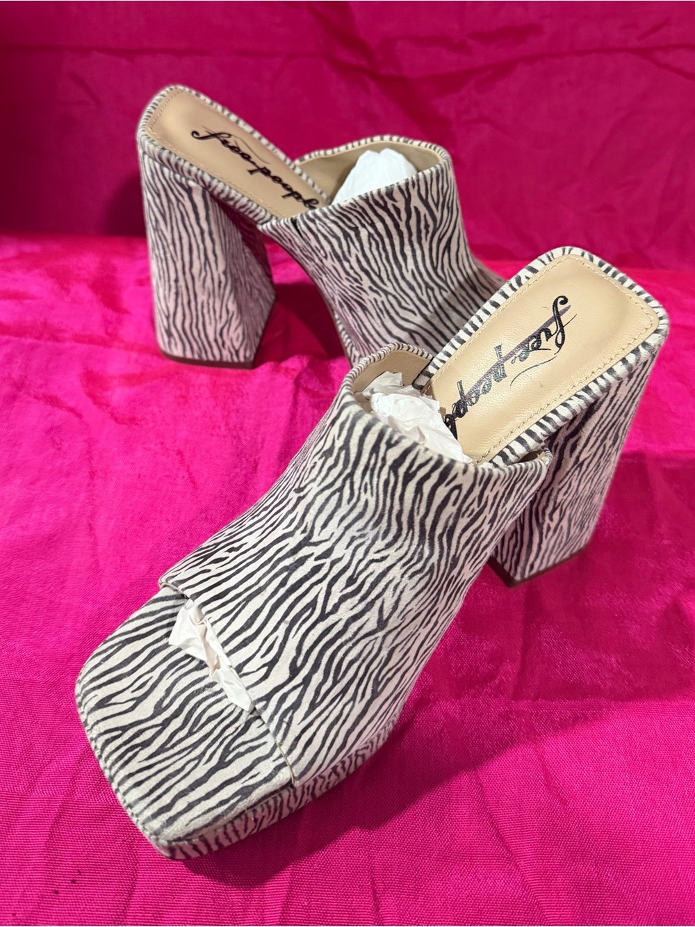 Free people Zebra Print Platform Mule - Black and White 39 with side elastic new
